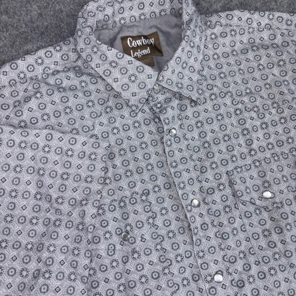 Cowboy Legend Western Pearl Snap Shirt Mens XXL Gray Geometric Short Sleeve EUC